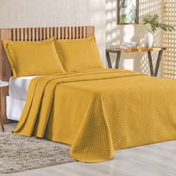 Cobre Leito Queen Bouti Mavie Geométrico Micropercal 180 Fios 3 Peças - Açafrão