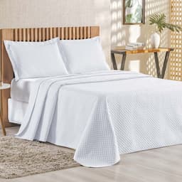 Cobre Leito Queen Bouti Mavie Geométrico Micropercal 180 Fios 3 Peças - Branco
