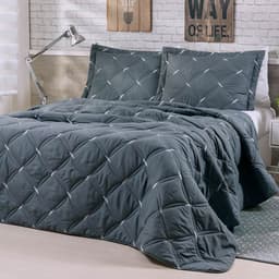 Cobre Leito Queen Unique Micropercal 200 Fios Bordado 3 Peças - Grafite