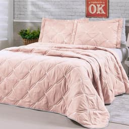 Cobre Leito Queen Unique Micropercal 200 Fios Bordado 3 Peças - Rose