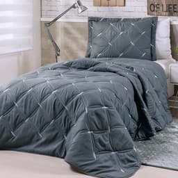 Cobre Leito Solteiro Unique Micropercal 200 Fios Bordado 2 Peças - Grafite