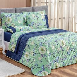 Cobre Leito Super King Naturale Dupla Face Micropercal 200 Fios 3 Peças - Flower