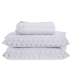 Colcha Queen Home Madrid com Bordado Inglês Micropercal 300 Fios 3 Peças - Branco