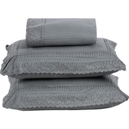 Colcha Queen Home Paris com Bordado Inglês Micropercal 300 Fios Toque de Algodão 3 Peças - Chumbo