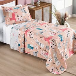 Colcha Solteiro Bouti Kids Dupla Face Estampado 2 Peças - Gatinha