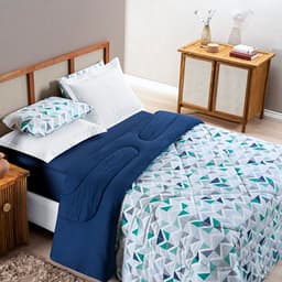 Edredom Queen Dupla Face Quality Malha 100% Algodão 1 Peça - Geometrico Azul