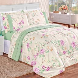 Edredom Queen Naturale Dupla Face Micropercal 200 Fios 3 Peças - Belle