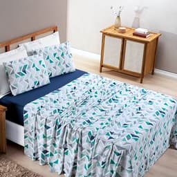 Jogo de Lençol Casal Padrão Quality Malha 100% Algodão Estampado 4 Peças - Geometrico Azul