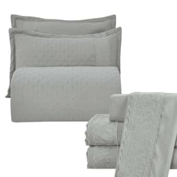 Kit Cobre Leito King + Jogo de Lençol Micropercal 300 Fios com Bordado Inglês Santorini 7 Peças - Cinza