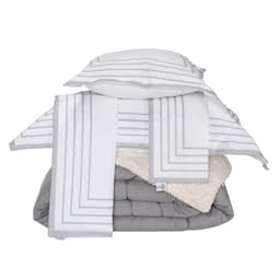 Kit Edredom King Coberdrom Soft Hipercal/Sherpa 5 Peças - Cinza