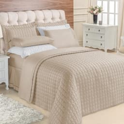 Kit Top Line Cobre Leito Queen 180 Fios + Jogo de Lençol - 7 Peças Caqui