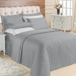 Kit Top Line Cobre Leito Queen 180 Fios + Jogo de Lençol - 7 Peças Cinza