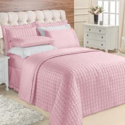 Kit Top Line Cobre Leito Queen 180 Fios + Jogo de Lençol - 7 Peças Rose