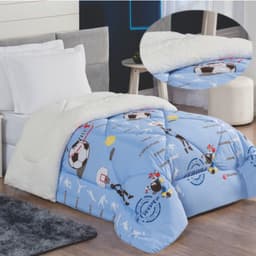 Coberdrom Fenomeno Solteiro Dupla Face Sherpa Toque Lã Carneiro - Azul