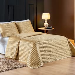 Cobre Leito La Fiori Padrão Dupla Face 3 Peças - Dourado