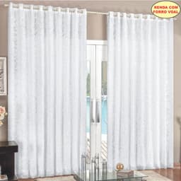 Cortina 2 Mt Sala Quarto Renda com Voal para Varão Baratissima Branca