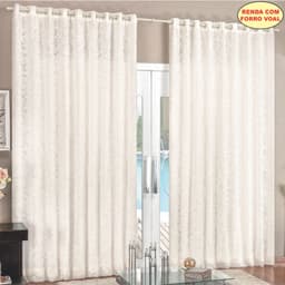 Cortina 2 Mt Sala Quarto Renda com Voal para Varão Baratissima Palha