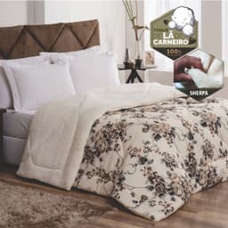 Edredom Confort Queen Dupla Face Sherpa Toque Lã Carneiro - Bege