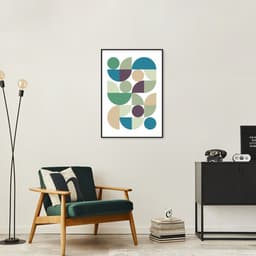 Quadro Abstrato Bauhaus Cores Frias 100x70 Filete Preto