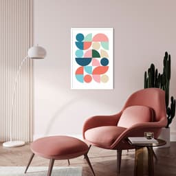 Quadro Abstrato Bauhaus Cores Quentes 43x30 Caixa Branco