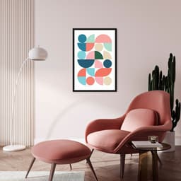 Quadro Abstrato Bauhaus Cores Quentes 43x30 Caixa Preto