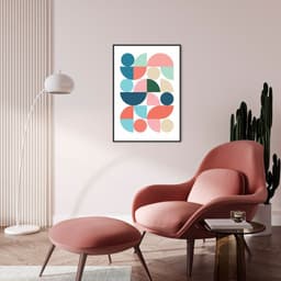 Quadro Abstrato Bauhaus Cores Quentes 60x43 Filete Preto