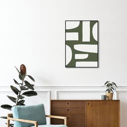 Quadro Abstrato Boho Orgânico Verde 86x60 Filete Preto