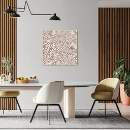 Quadro Abstrato Linhas Orgânicas Boho 60x60 Filete Marfim