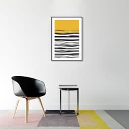 Quadro Amarelo Linhas Abstratas 60x43 Filete Preto