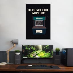 Quadro Arcade Old School Gamer 60x43 Filete Branco