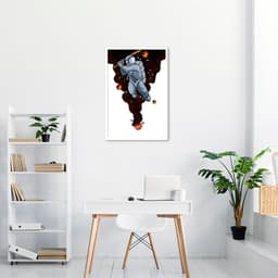 Quadro Astronauta Baseball 43x30 Caixa Branco
