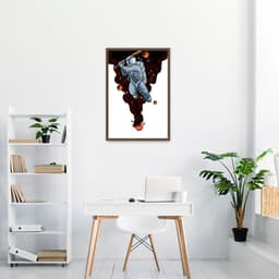 Quadro Astronauta Baseball 43x30 Caixa Marrom