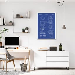 Quadro BlueP Bola de Basquete Azul 86x60 Caixa Branco Azul