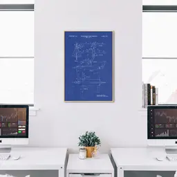 Quadro BluePrint Avião Caça Azul 100x70 Filete Marfim Azul
