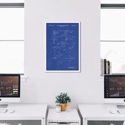 Quadro BluePrint Avião de Caça Azul 43x30 Caixa Branco Azul