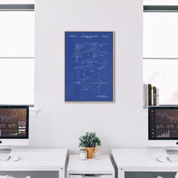 Quadro BluePrint Avião de Caça Azul 86x60 Filete Marfim Azul