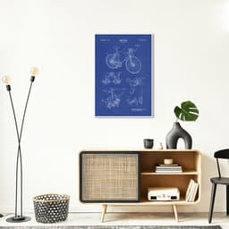 Quadro BluePrint Bicicleta Azul 86x60 Filete Branco Azul