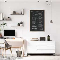 Quadro BluePrint Bola de Basquete 43x30 Filete Marfim Preto