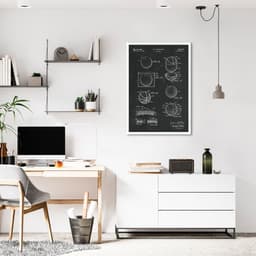 Quadro BluePrint Bola de Basquete 86x60 Caixa Branco Preto