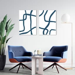 Quadro Boho Linhas Abst Azuis 122x86 2-86x60 Filete Branco