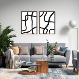 Quadro Boho Linhas Abstratas 62x43 2-43x30 Caixa Marrom