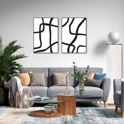 Quadro Boho Linhas Abstratas 62x43 2-43x30 Filete Marrom