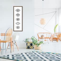 Quadro Boho Olhos Místicos 86x30 Caixa Marrom Branco