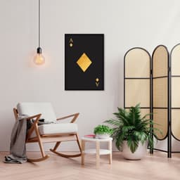 Quadro Carta As de Ouro Gold 43x30 Caixa Preto