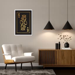 Quadro Carta K Rei Gold 43x30 Caixa Branco