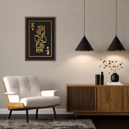 Quadro Carta K Rei Gold 43x30 Caixa Marrom