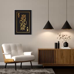 Quadro Carta K Rei Gold 60x43 Filete Branco