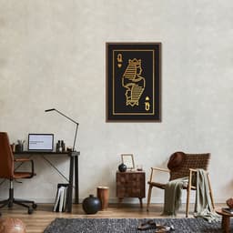 Quadro Carta Q Rainha Gold 100x70 Caixa Marrom