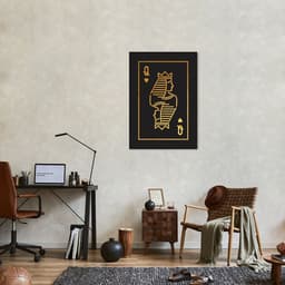 Quadro Carta Q Rainha Gold 100x70 Filete Preto