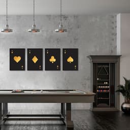 Quadro Cartas As de Naipes Gold 172x60 4-60x43 Filete Preto